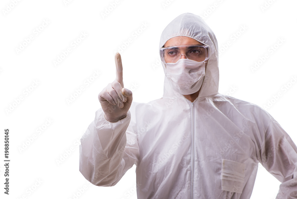 Man in protective suit isolated on white background Man in protective suit isolated on white background