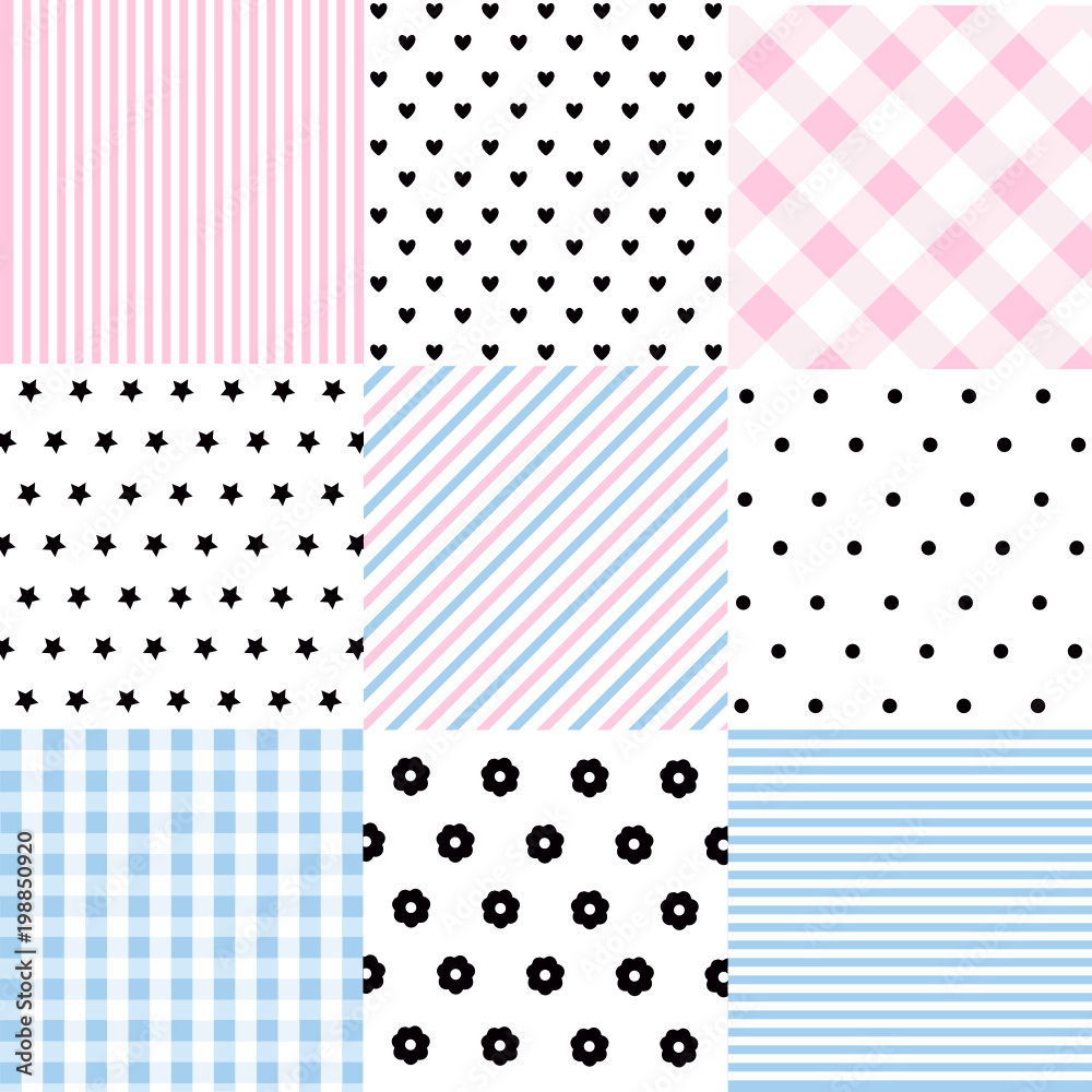 Cute set of Baby seamless patterns with fabric textures Cute set of Baby seamless patterns with fabric textures