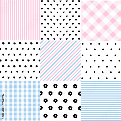 Cute set of Baby seamless patterns with fabric textures