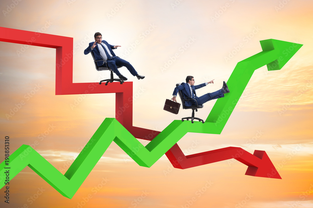 Growth and decline concept with businessmen Growth and decline concept with businessmen