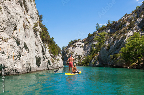 People doing standing paddle in Gorge du Verdon canyon river in south of France