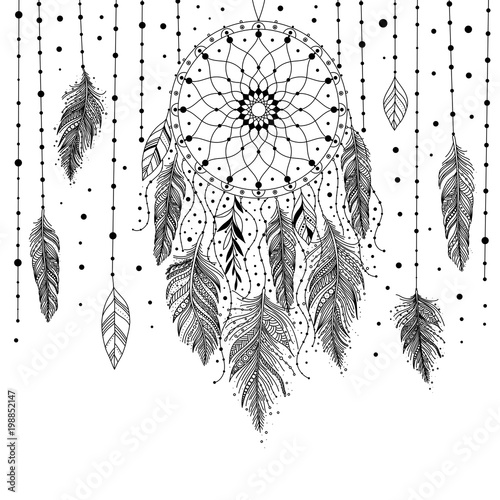 Black and white dreamcatcher card