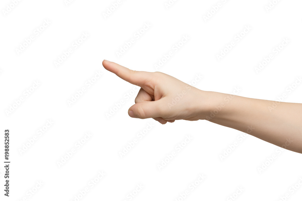 Kid hand pointing with index finger isolated Kid hand pointing with index finger isolated