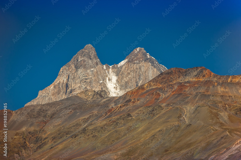 The Caucasus in Georgia. Beautiful mountain landscape. Svaneti. Nature and Mountain background. Mount Ushba