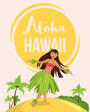 Hawaiian hula dancer young pretty woman. Vector illustration