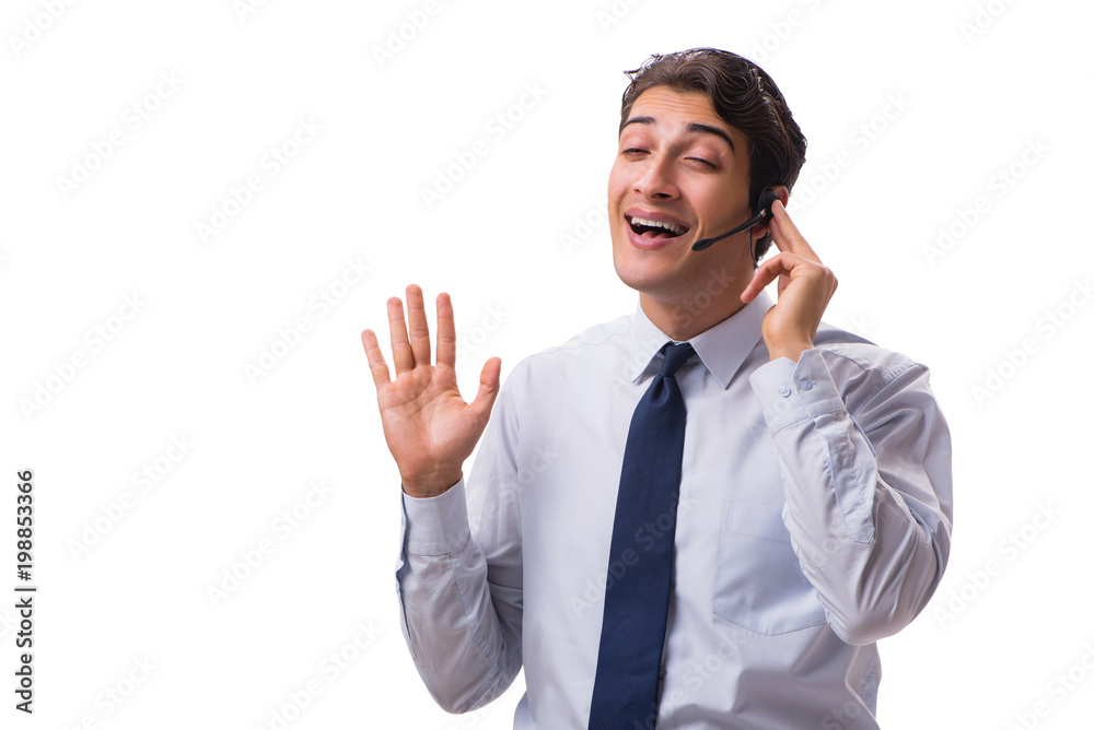 Man with headset isolated on white background Man with headset isolated on white background