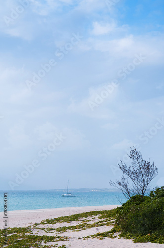 Blue water and white sand at Maehama Beach, Miyako, Okinawa
