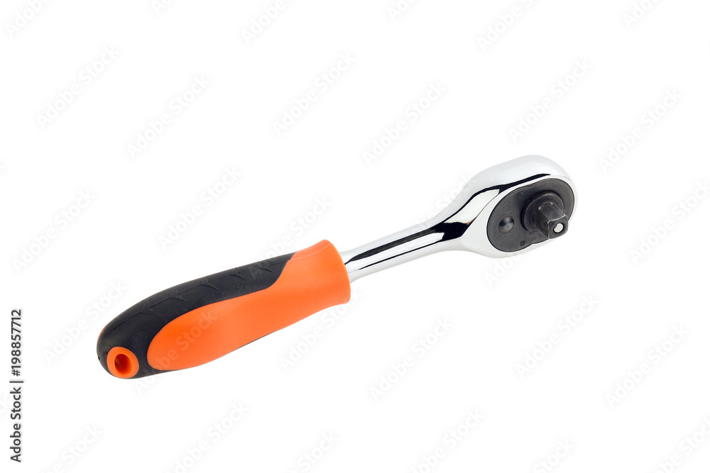 Obraz premium Hand tools. Wrench with ratchet. isolated on white background