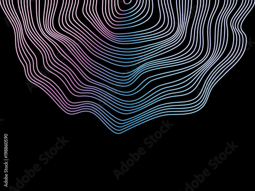 Abstract vector colorful circle wave lines isolated on black background for design elements in concept of music, technology, modern