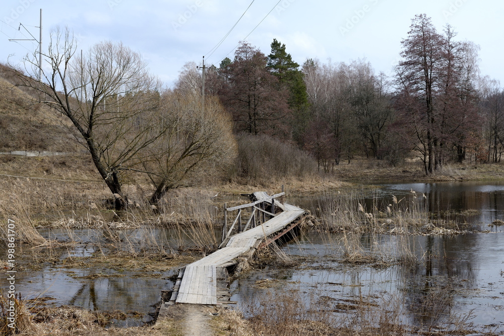 Wooden bridge over the stream
