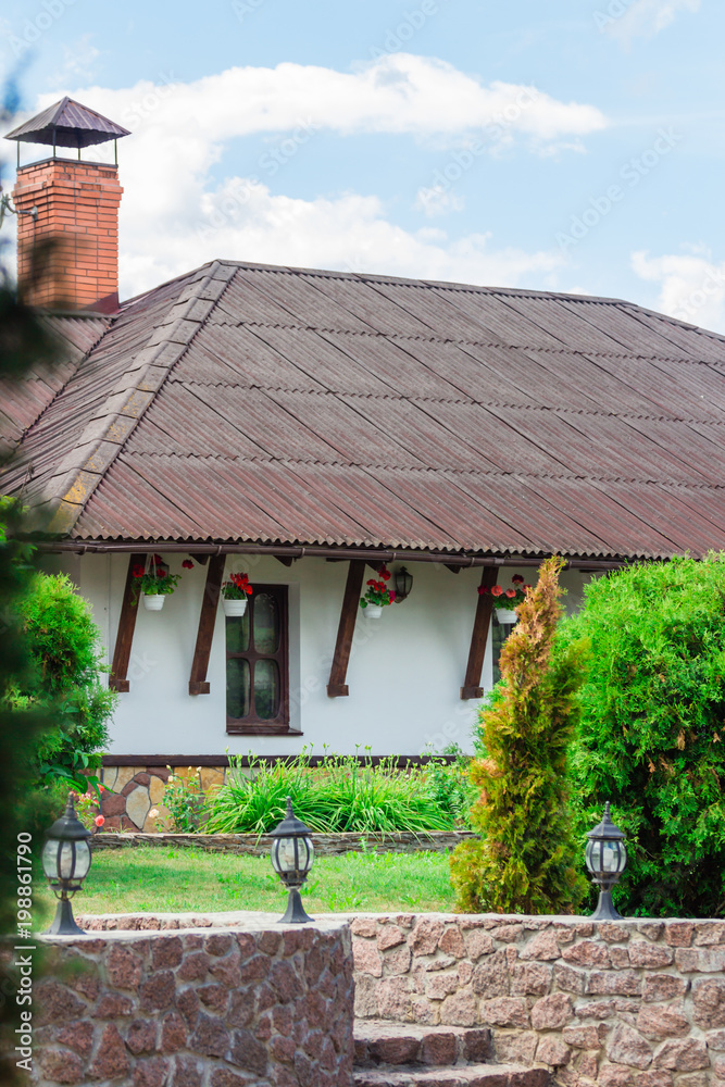 Traditional ukrainian rural house. on sunny day