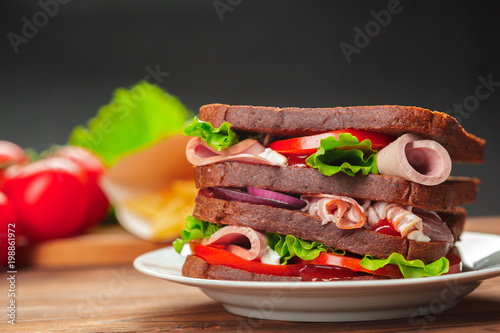 sandwich on a wooden table