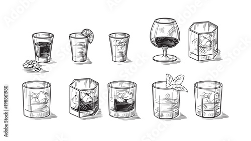 Vector set of bottles for alcohol