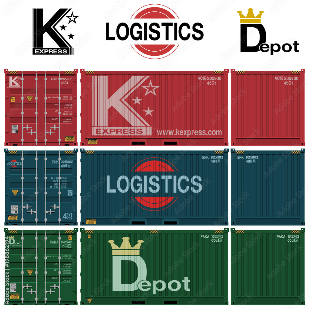 set of isolated container with logo on transparent background. There ...
