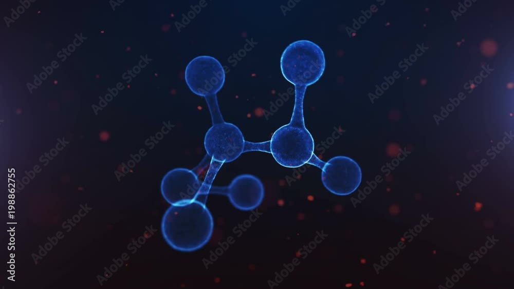 A particulate 3D rendered DNA on a blue bokeh background.