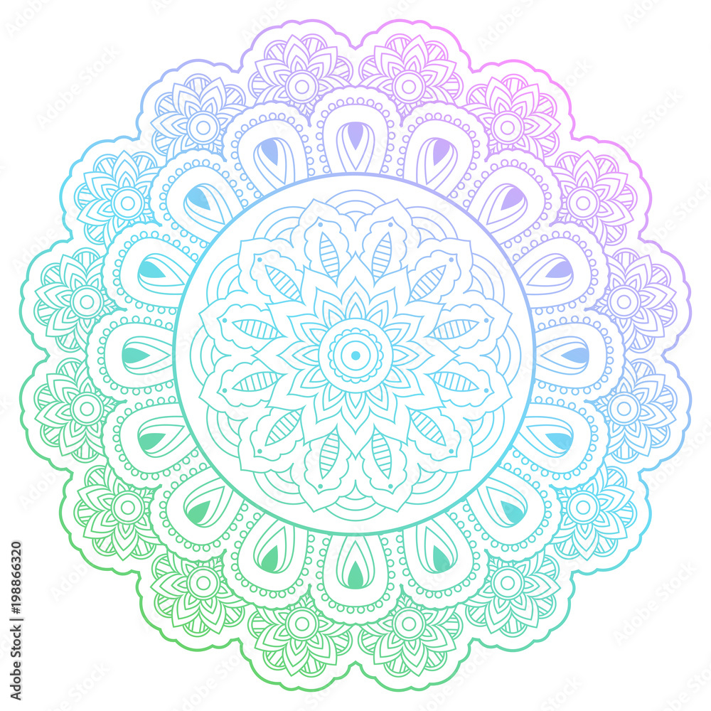 Round gradient mandala with floral patterns