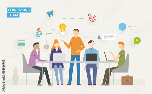 Coworking. Business concept with young people using laptops