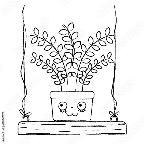 grunge kawaii smile plant with leaves in the swings