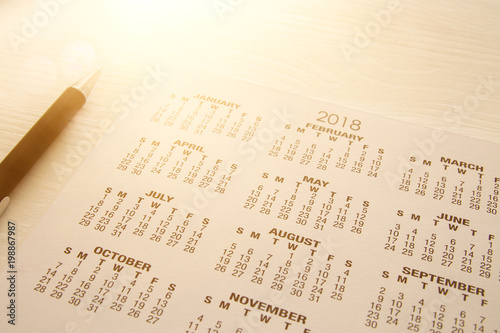 image of 2018 calendar background with pen.