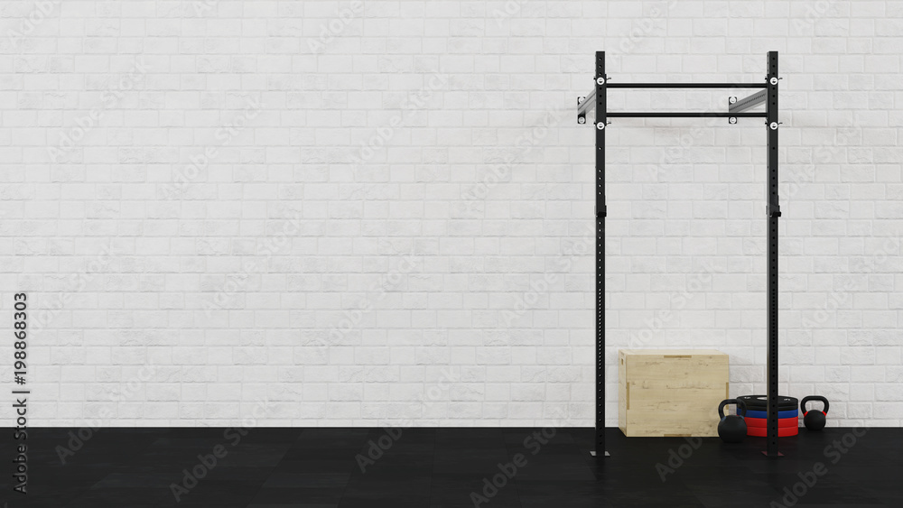 Gym. Crossfit. Equipment for cross-flow. 3D rendering. Gym. Crossfit. Equipment for cross-flow. 3D rendering.