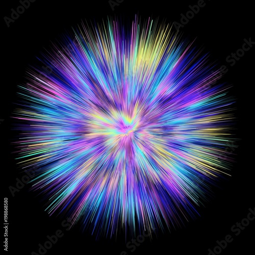 Color explosion. Paint splash. Abstact shape. Multicolor glow. Neon. Fractal. Digital art. Futuristic. 3d illustration. Colorful burst. Motion. Isolated object.