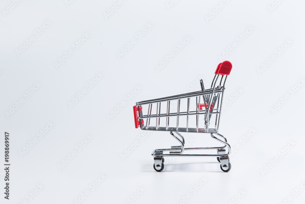 Shopping cart red on white background.