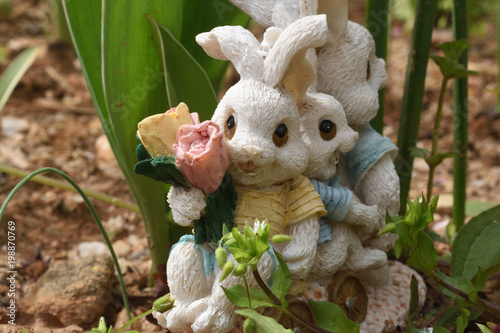  The Bunny Train  miniature cart of bunnies carrying flowers