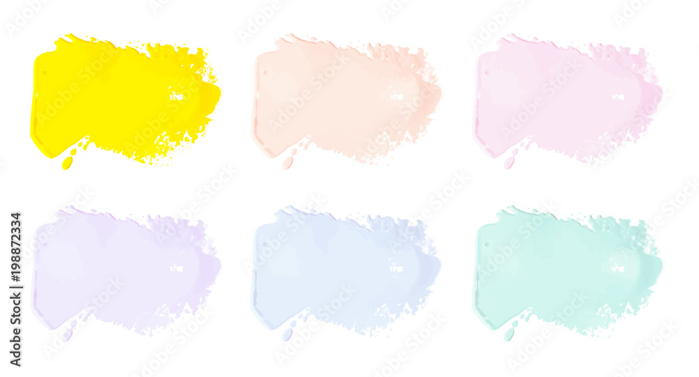 Vector colorful paint smear stroke stain set. Abstract textured art illustration. Acrylic Texture Paint Stain Illustration. Hand drawn brush strokes vector elements. Spring and summer colors.