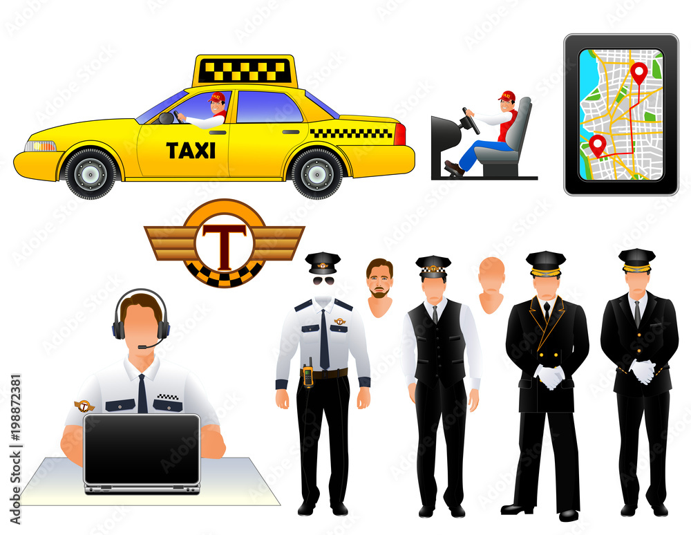 Taxi drivers uniform and cab, vector vector de Stock | Adobe Stock