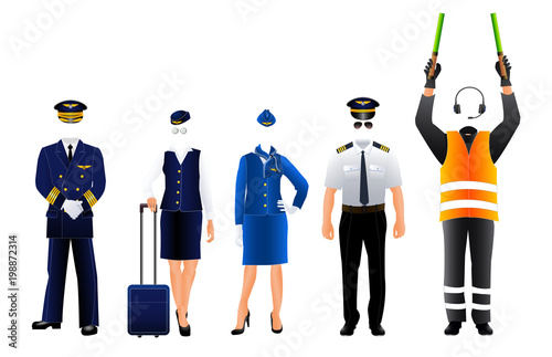 Pilot stewardess and air traffic controller uniform