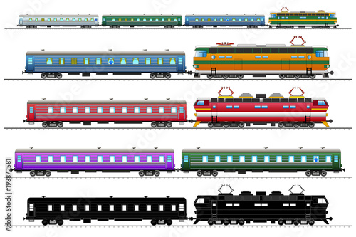 Passenger wagons, express train set, vector