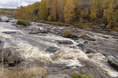 Mountain river, rapids, rocks in the water