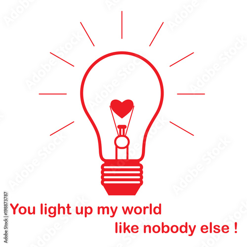Glowing light bulb with glower in shape of heart.
