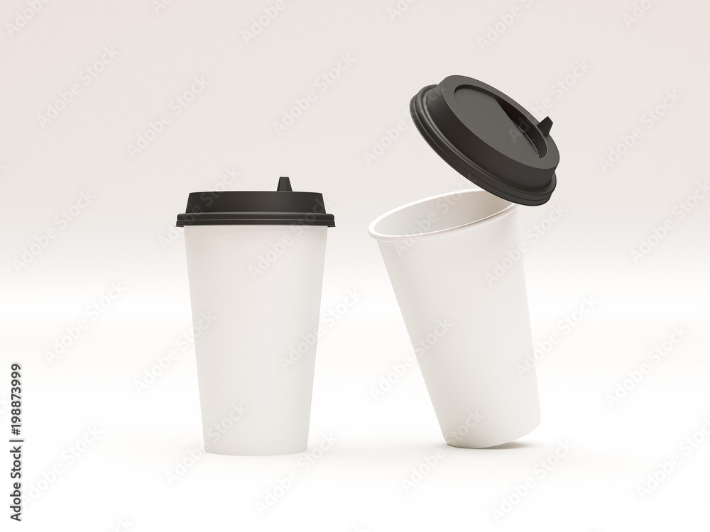 3d model of paper cups with a lid standing on a plane under natural ...