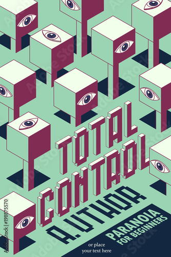 Book cover creative concept. Abstract objects with eyes. Fiction or non-fiction genre. Mid century style design. Applicable for books, posters, placards etc. Clipping mask used.