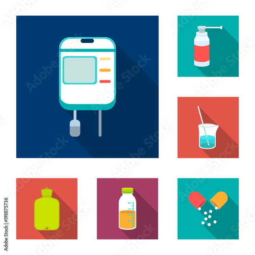 Medicine and treatment flat icons in set collection for design. Medicine and equipment vector symbol stock web illustration.