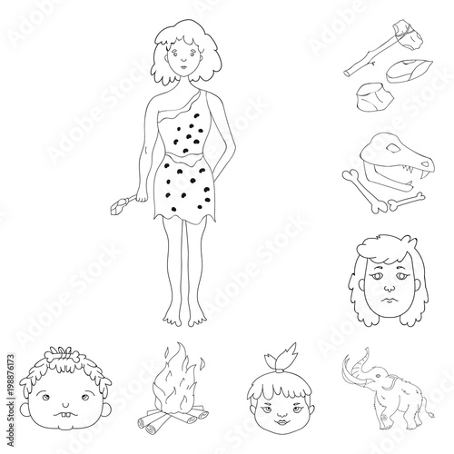 Life in the Stone Age outline icons in set collection for design. Ancient people vector symbol stock web illustration.