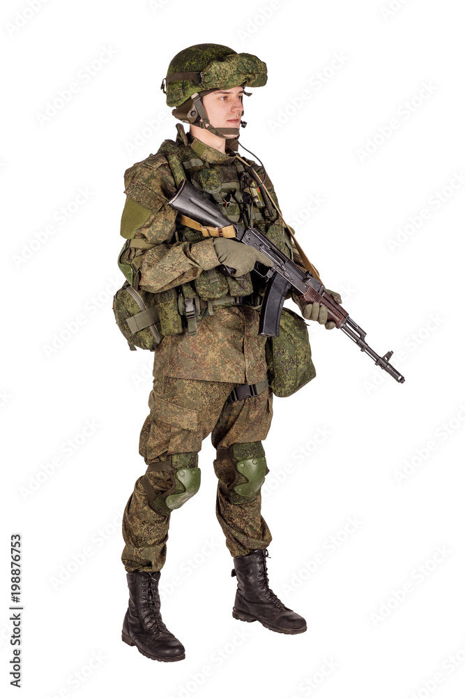 russian special forces soldier with rifle on dark background. army, military and people concept russian special forces soldier with rifle on dark background. army, military and people concept