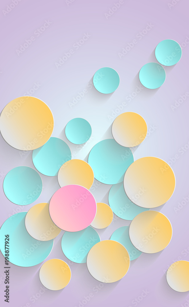 Bright colorful vector confetti background. Paper circle and drop shadow. Abstract banner with space for text or image. Element for website, presentation, cover or poster. Turquoise illustration.