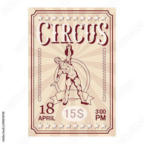 Circus ticket. Carnival poster. Vintage circus show. Different circus animals.