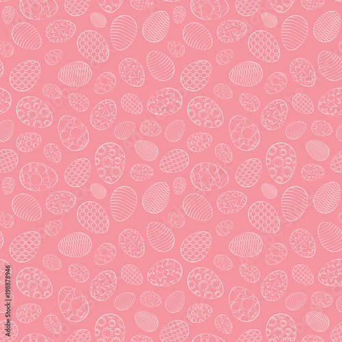 Easter seamless pattern, eggs with different ornament, on a pink background. 10 eps