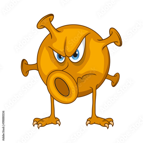 Cartoon virus. Funny micro Virus. Cartoon bacteria character. Vector virus character.