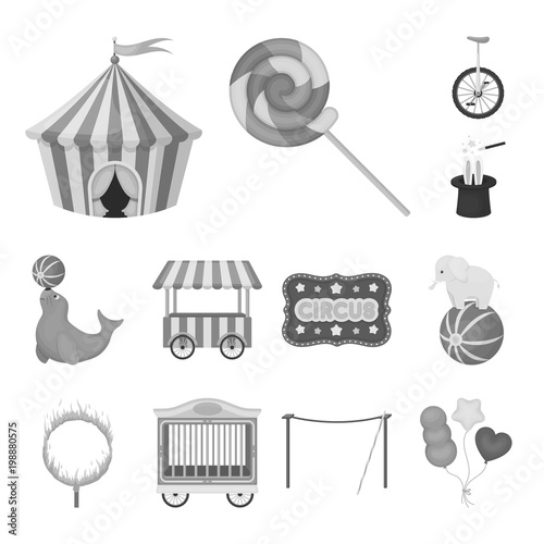 Circus and attributes monochrome icons in set collection for design. Circus Art vector symbol stock web illustration.