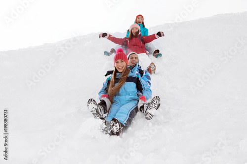 Group of happy friends slid...