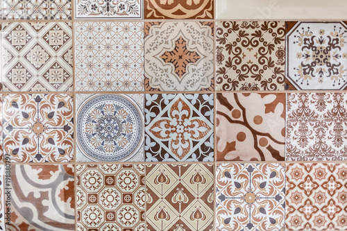 Ceramic tile pattern elegant vintage and Tuscany flowers. Beautiful colored background for design and fashion with decorative elements. Ornate floral decor for wallpaper. Tuscany or Italian style