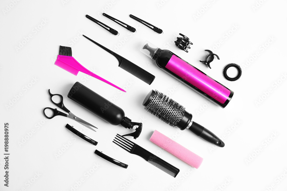 Professional hairdresser tools on white background Professional hairdresser tools on white background
