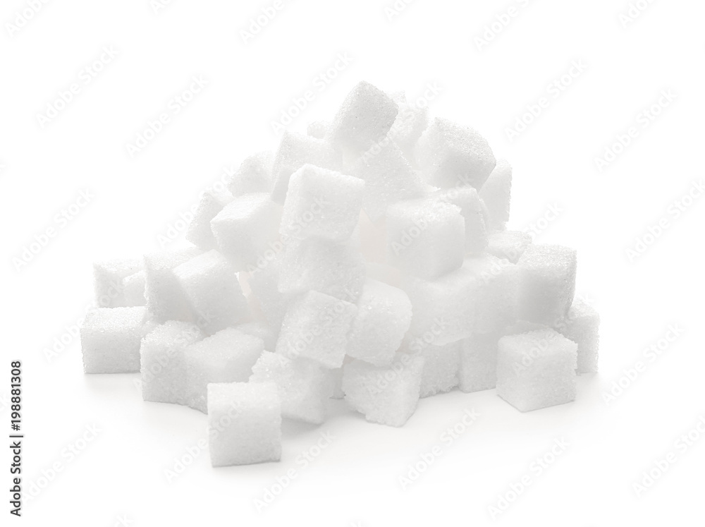 Heap of refined sugar cubes on white background Heap of refined sugar cubes on white background