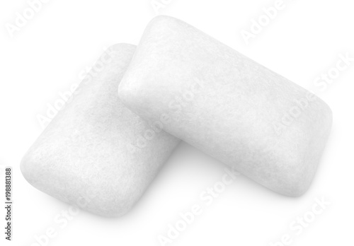 Two pieces of chewing gums isolated on white with clipping path photo