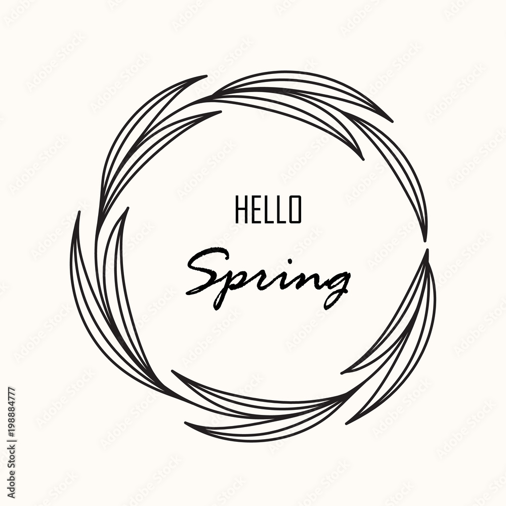 Hello spring greeting card with Hand drawing rustic floral wreath Hello spring greeting card with Hand drawing rustic floral wreath