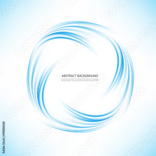 Abstract blue swirl circle on transparent background. Vector illustration for you modern design. Round frame or banner with place for text. Special effects. Translucent elements. Transparency grid.